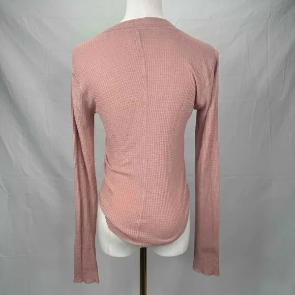 Free People Mauve Henley Top Button Textured Long Sleeve Thermal Transitional - Picture 6 of 11
